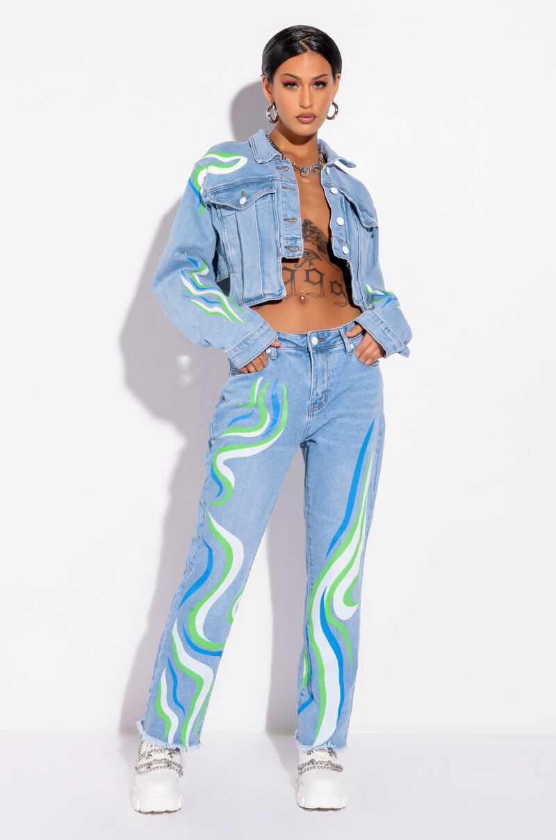 Back View Smooth Swirlin Crop Denim Jacket