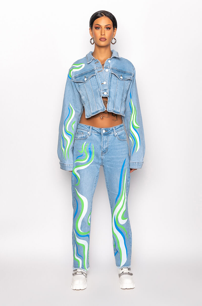 Extra View Smooth Swirlin Crop Denim Jacket