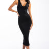 Front View Smoothed Out Ribbed Double Layer Midi Dress