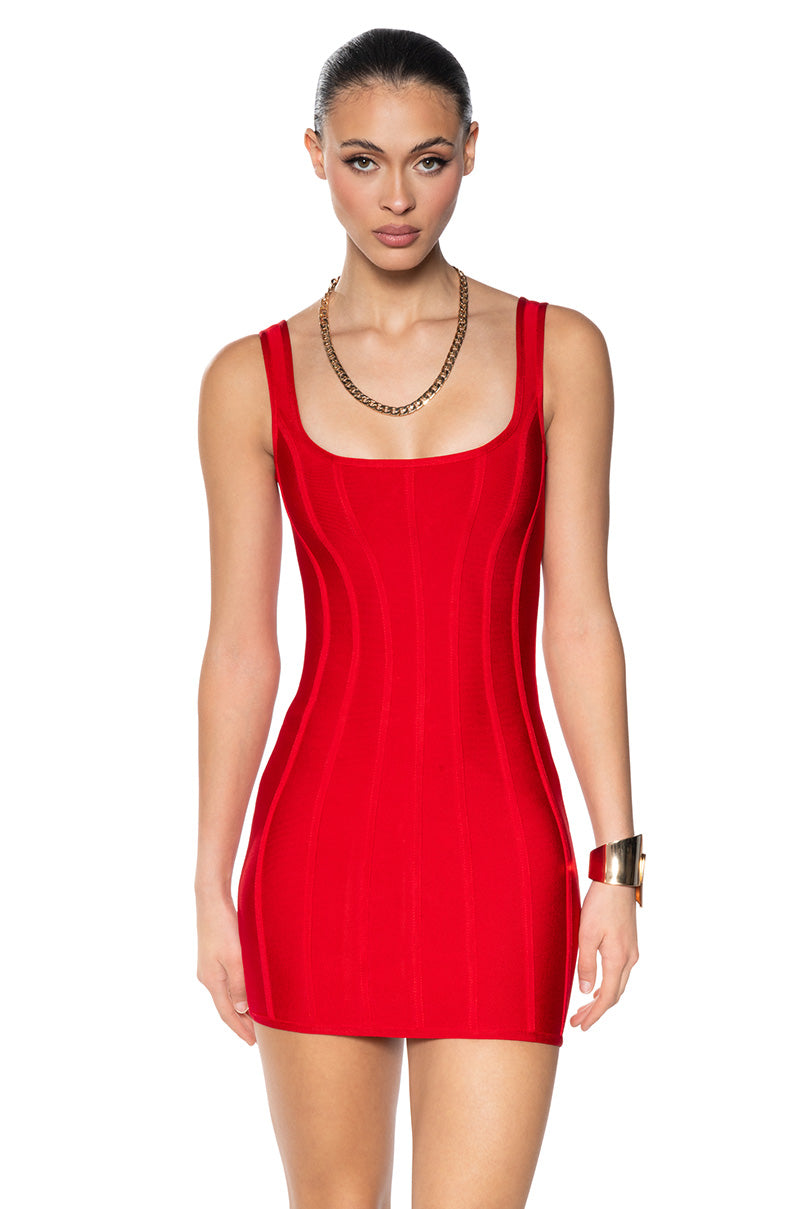 SNATCH ME UP BANDAGE MINI DRESS IN RED view 0