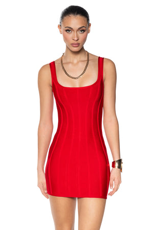 SNATCH ME UP BANDAGE MINI DRESS IN RED – AKIRA