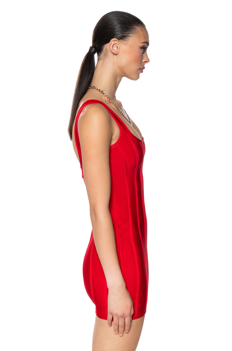Back View Snatch Me Up Bandage Mini Dress In Red