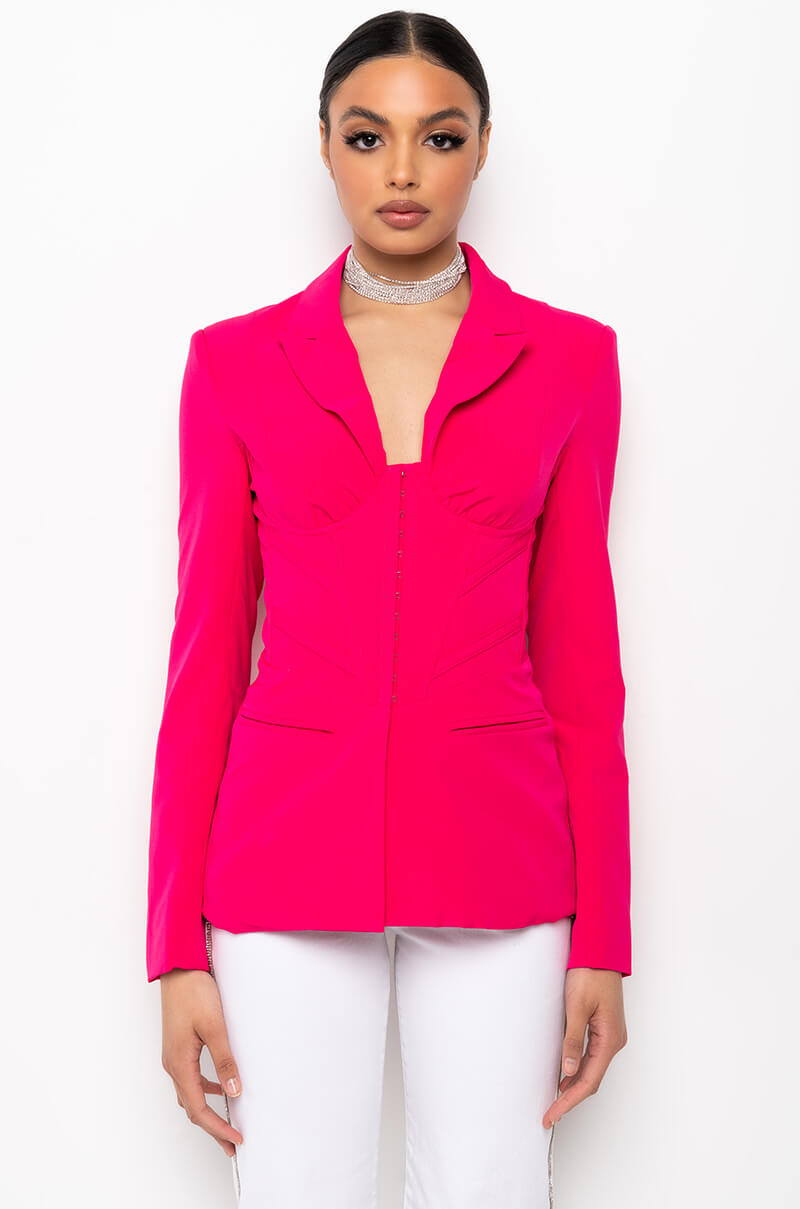 Side View Snatched Waist Cute Face Corset Blazer