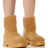 Front View Snow Cozy Sherpa Bootie In Beige