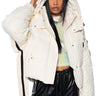 Front View Snowbird Textured Puffer Coat With Side Ribbed Detail