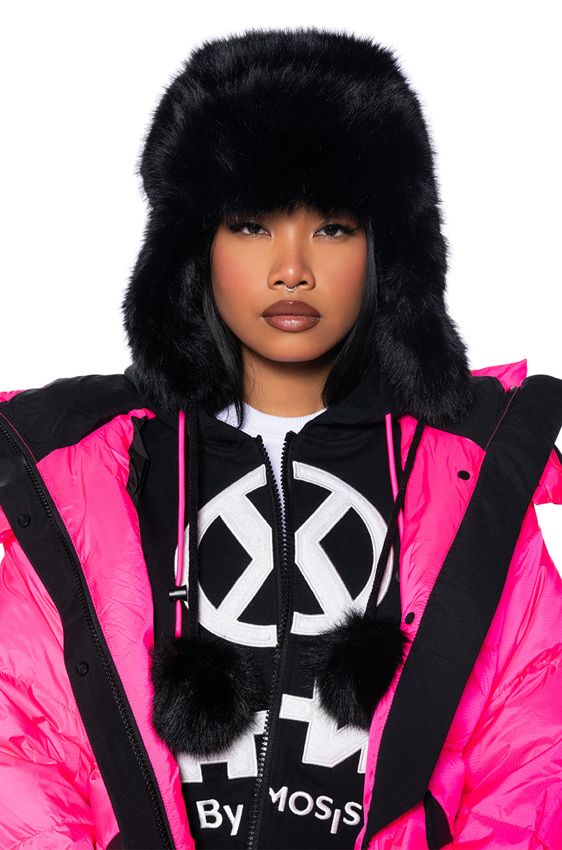 Front View Snuggled Up Faux Fur Aviator Hat