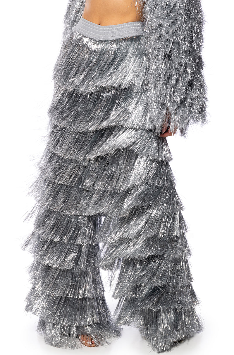 Front View So Fancy Metallic Fringe Pant
