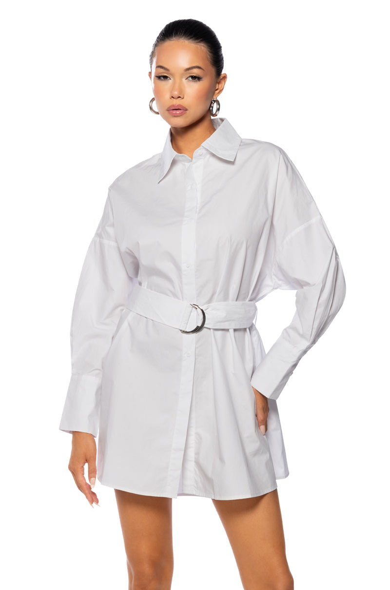 Front View So Fresh Belted Poplin Mini Dress