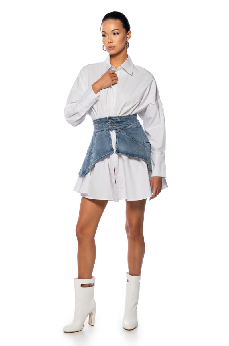 Back View So Fresh Belted Poplin Mini Dress