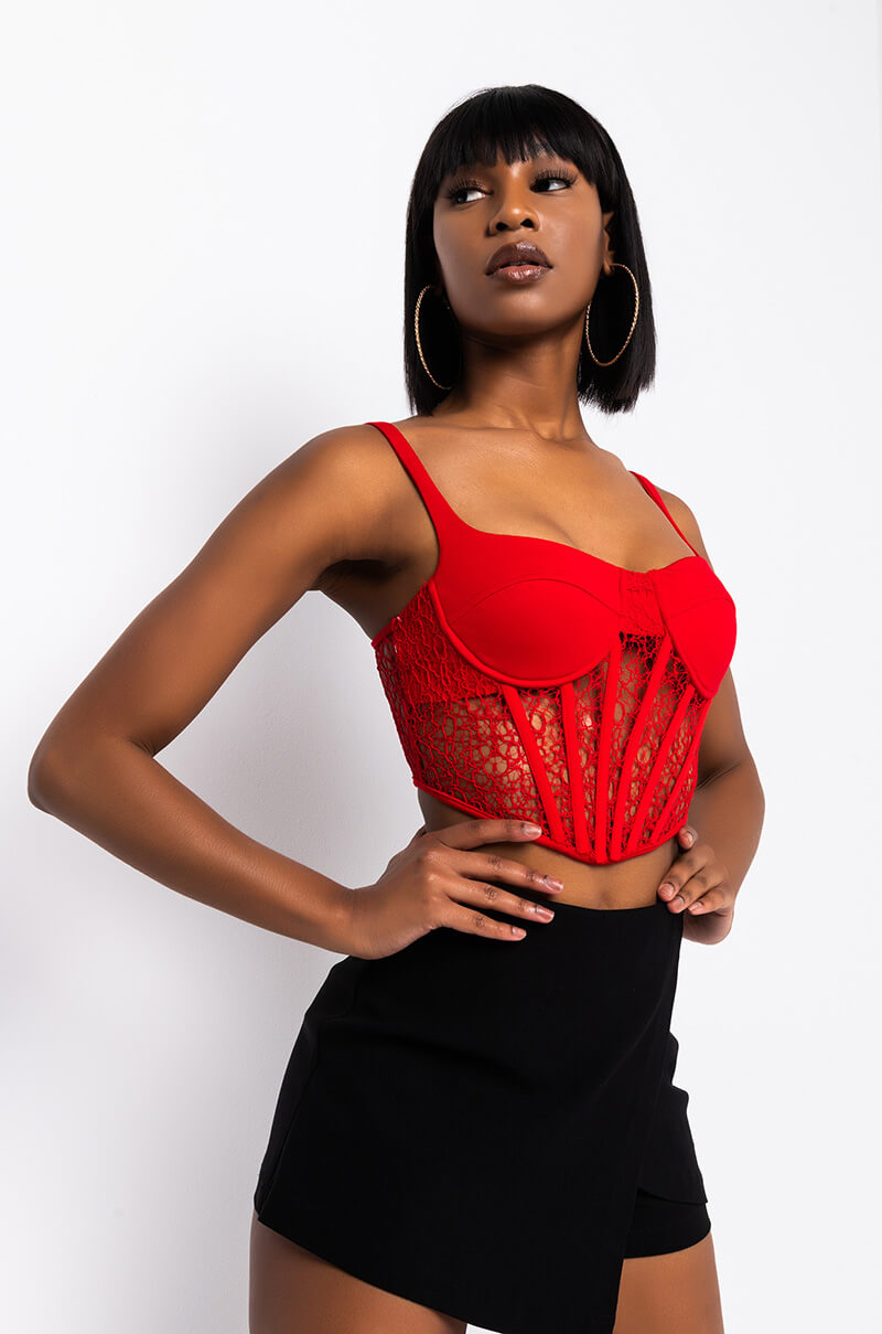 SO I CREEP, LACE DETAIL CORSET TOP RED view 0