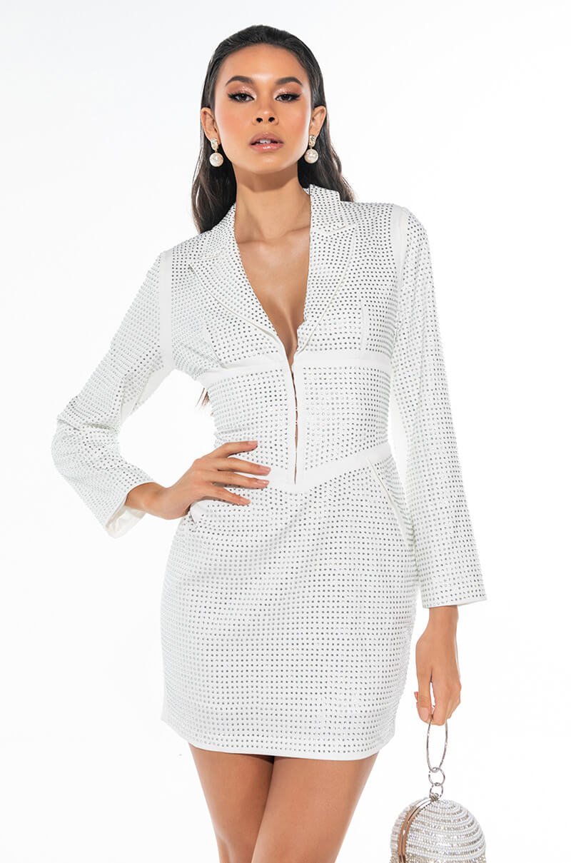Front View So Into You Rhinestone Blazer Dress