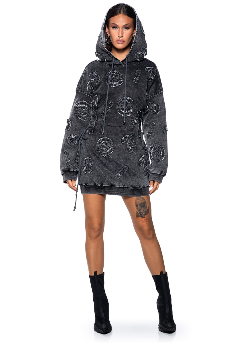 oversized denim hoodie dress SHEIN EZwear Women's Drawstring Hooded Denim Dress