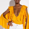 Front View Soak Up The Sun Cascading Sleeves V Neck Bodysuit