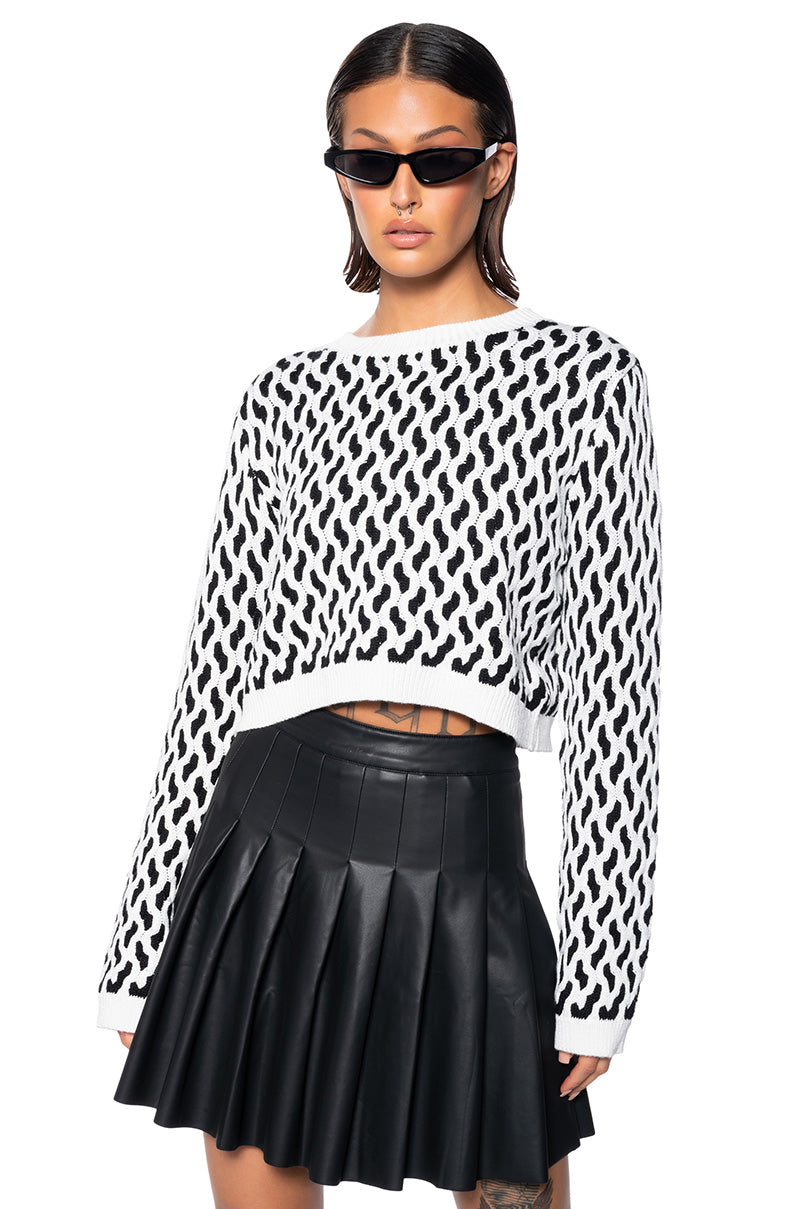 Front View Soft And Sweet Patterned Crop Sweater