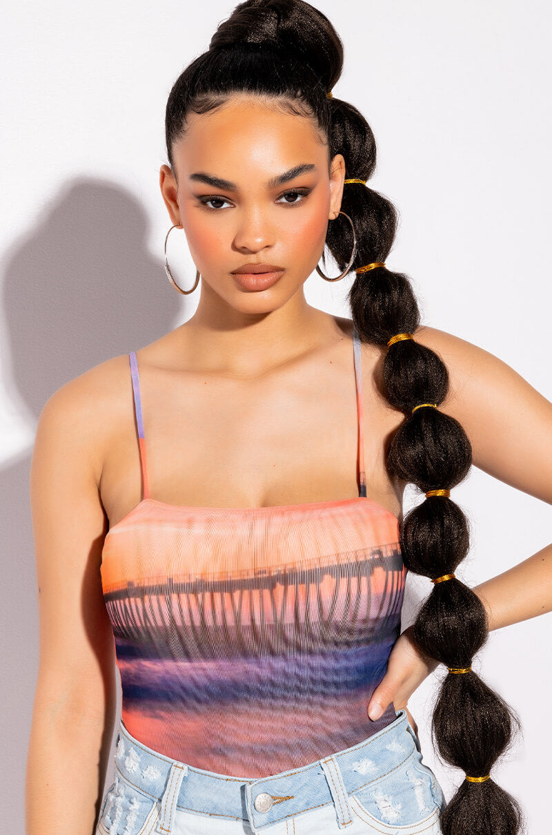 Front View Sol Square Neck Mesh Bodysuit