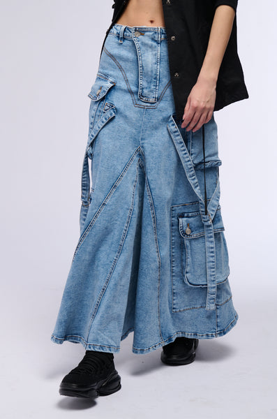 【BAON】Senpo cargo denim midi skirt solange-cargo-denim-maxi-
