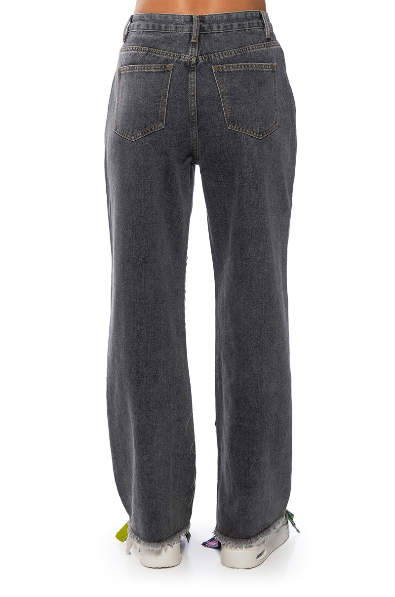 Extra View Somethin New Wide Leg Plaid Patchwork Jeans