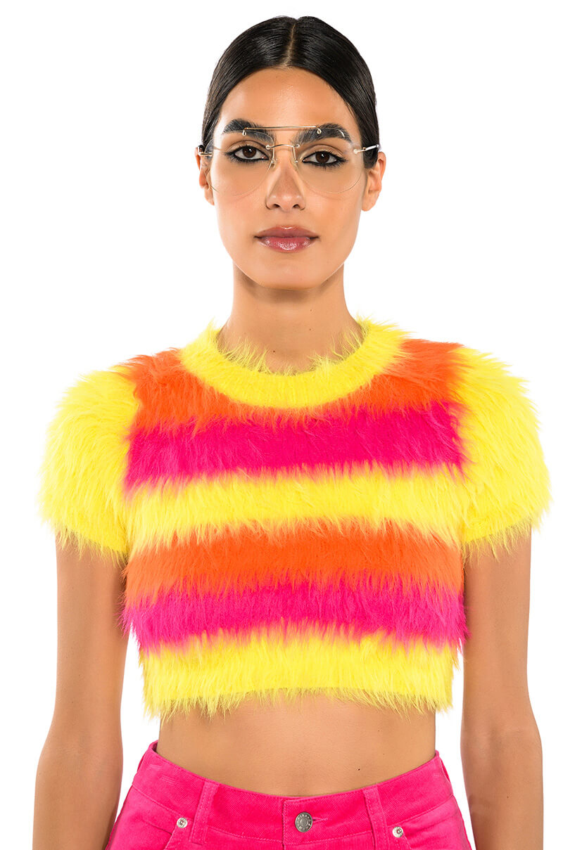 Front View Something About The Sun Short Sleeve Sweater
