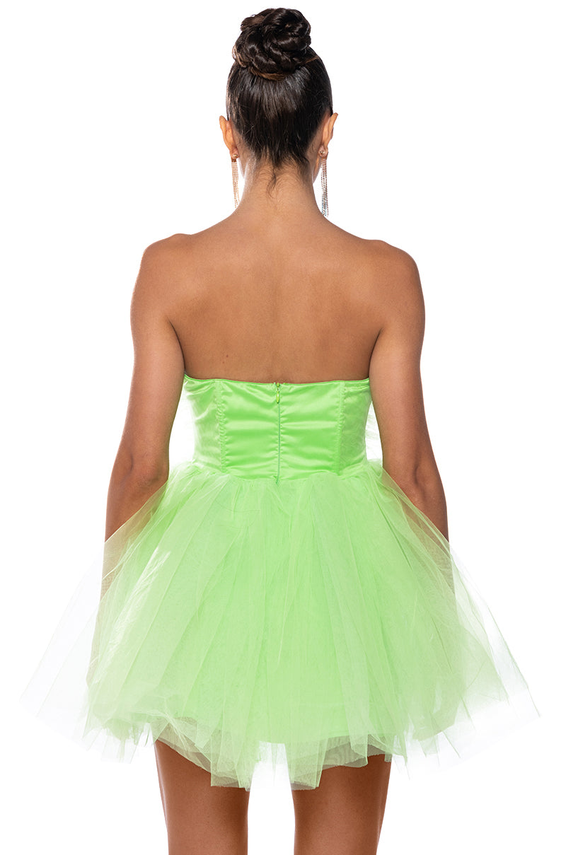 Detail View Something Light Tulle Mini Dress In Light Green