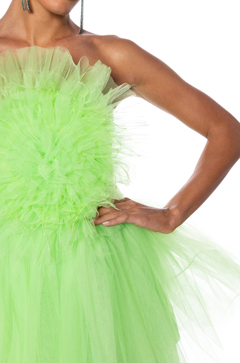 Full View Something Light Tulle Mini Dress In Light Green
