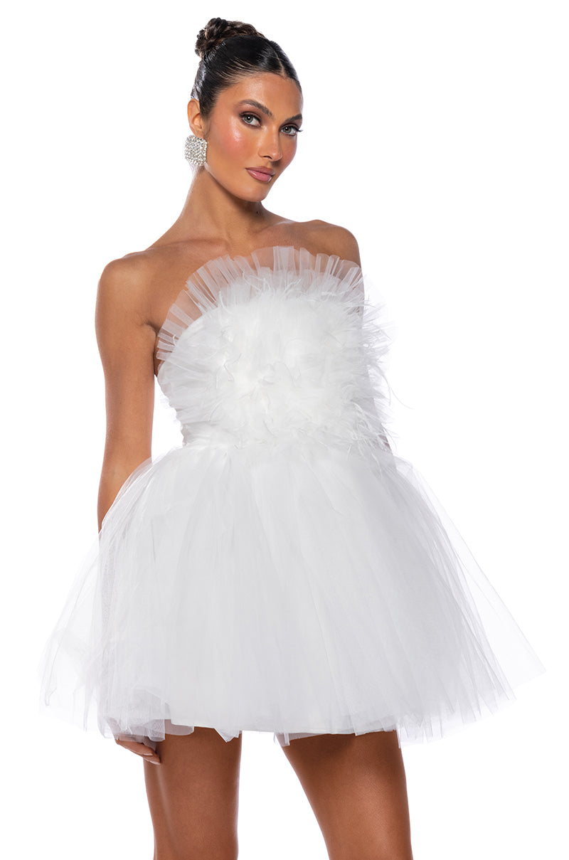 Front View Something Light Tulle Mini Dress In White
