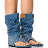 Front View Something New Embellished Denim Sandal Bootie In Blue