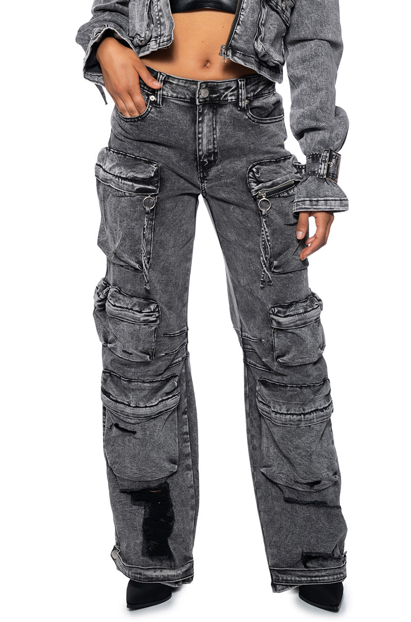Front View Something Wild Denim Cargo Pants