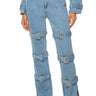 Front View Songbird Buckled Straight Leg Denim