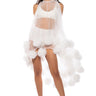 Front View Sonya Pom Pom Detail High Low Sheer Dress In White