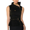 Front View Sophisticated Woman Sleeveless Belted Vest Top