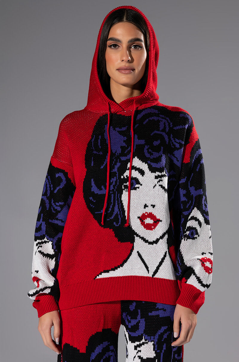 Front View Soul Searching Knit Hoodie And Jogger Set