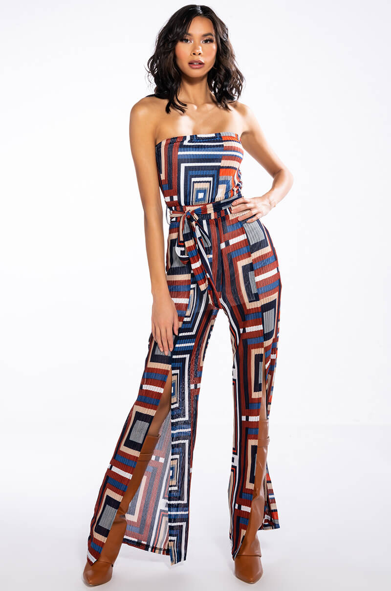Front View Soul Ties Strapless Wide Leg Jumpsuit