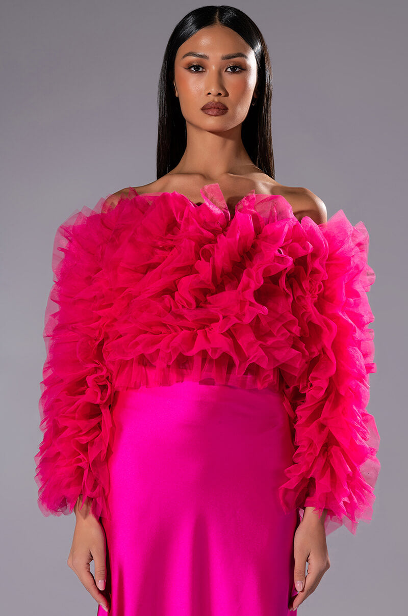 SOLANGE TULLE RUFFLE LONG SLEEVE BLOUSE view 0
