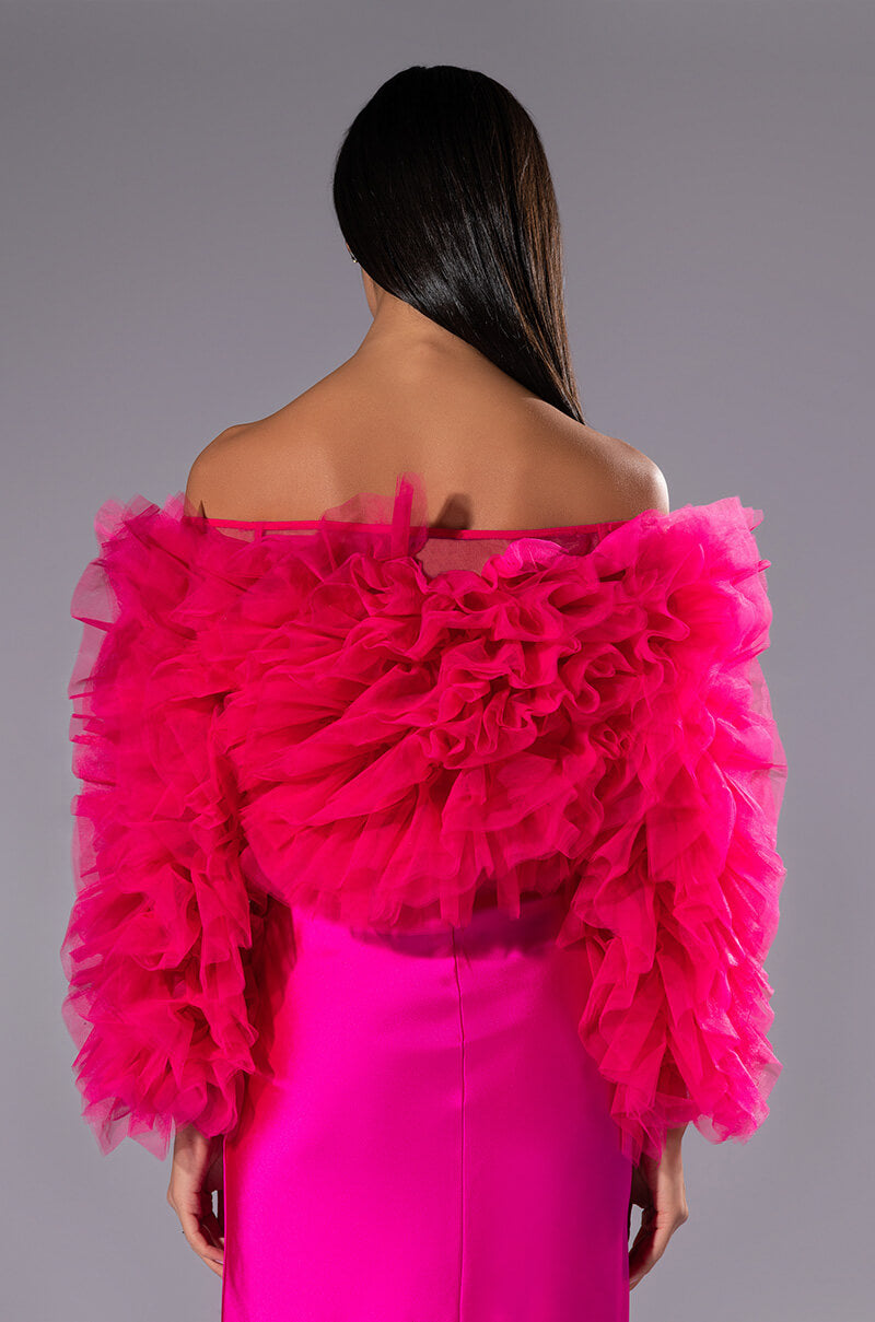 Full View Sound Off Tulle Ruffle Long Sleeve Crop Blouse