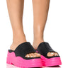 Front View Sour Candy Chunky Slip On Flatform Sandal In Pink