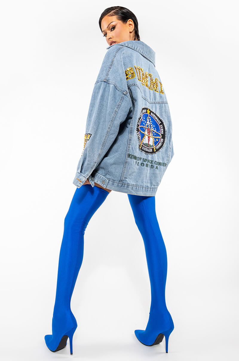 Back View Space Cadet Oversized Denim Jacket