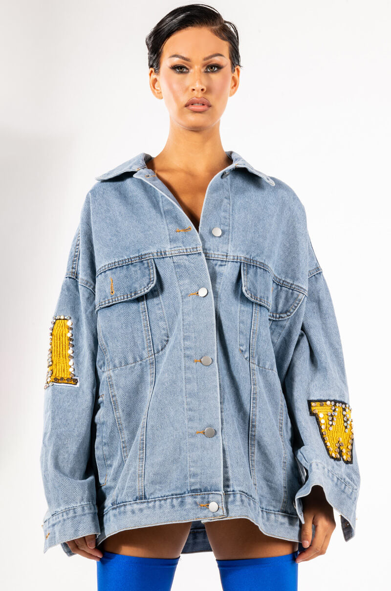 Detail View Space Cadet Oversized Denim Jacket
