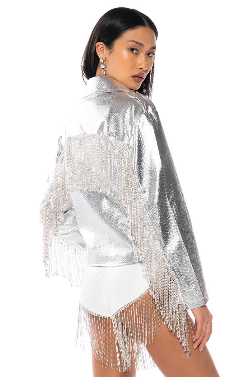 Detail View Space Case Metallic Croc Rhinestone Fringe Moto
