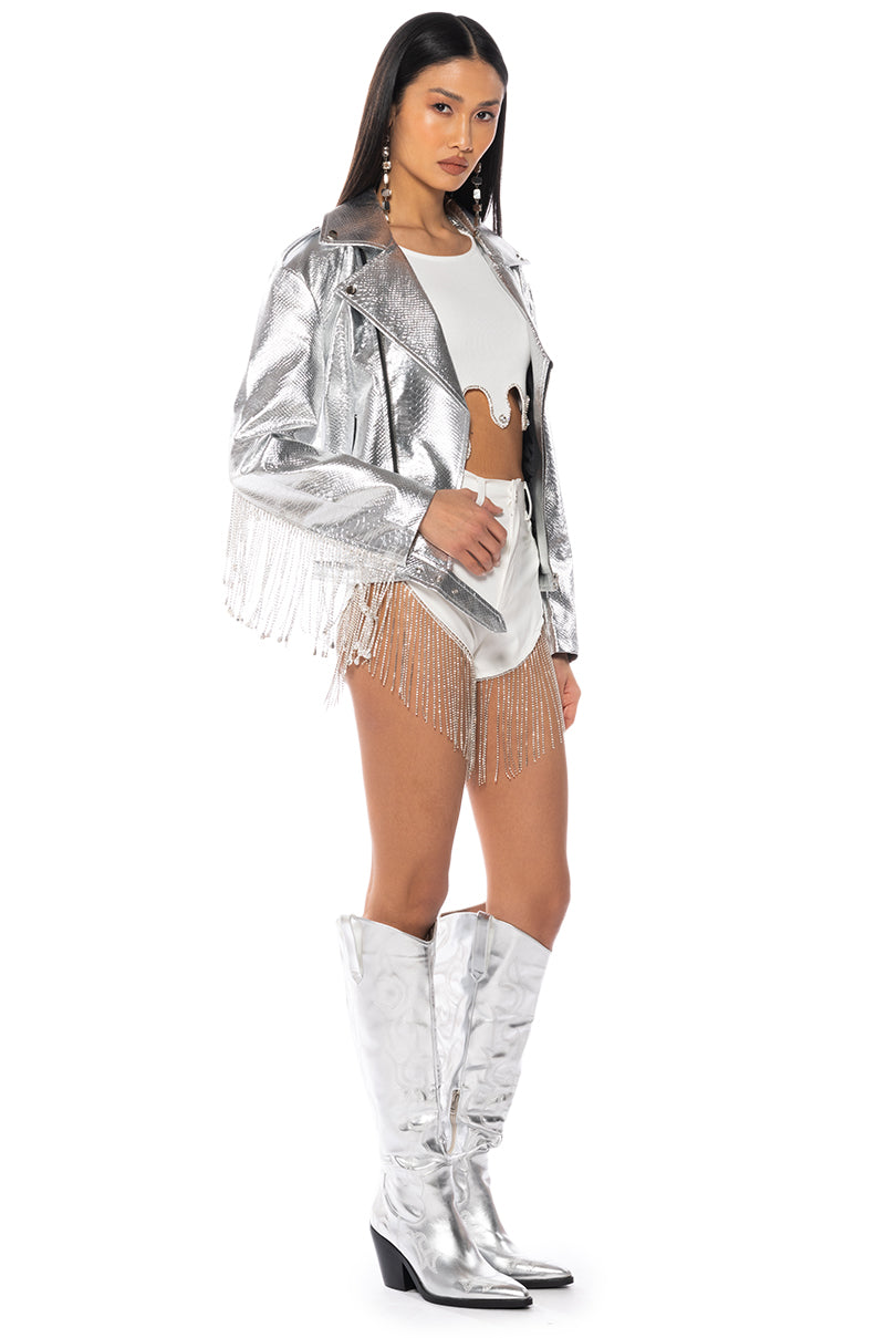 Extra View Space Case Metallic Croc Rhinestone Fringe Moto