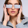 Front View Spaced Out Rectangular Mirrored Sunglasses