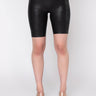 Front View Spanx Faux Leather Bike Short in Black