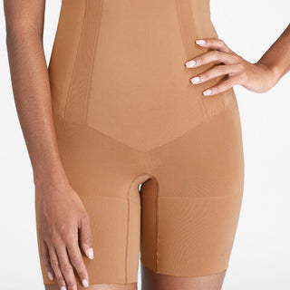 Front View Spanx Oncore High-waisted Mid-thigh Short in Brown