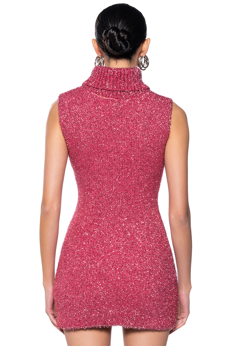 Extra View Spark For Life Knit Glitter Mini Dress In Pink