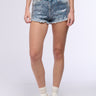 Front View Sparkle And Shine Distressed Denim Sequin Short