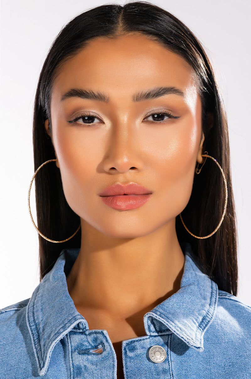 Front View Sparkle Gold 80mm Rhinestone Hoops