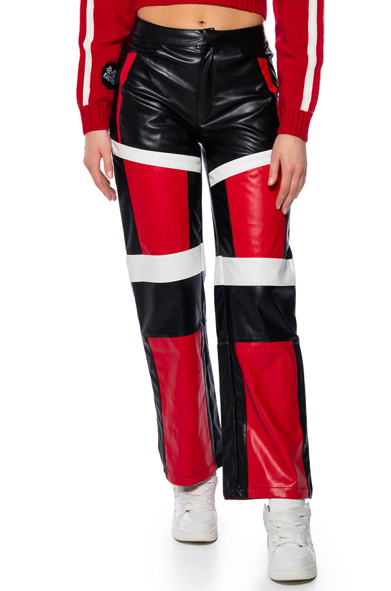 Front View Speed Up Colorblock Faux Leather Pant
