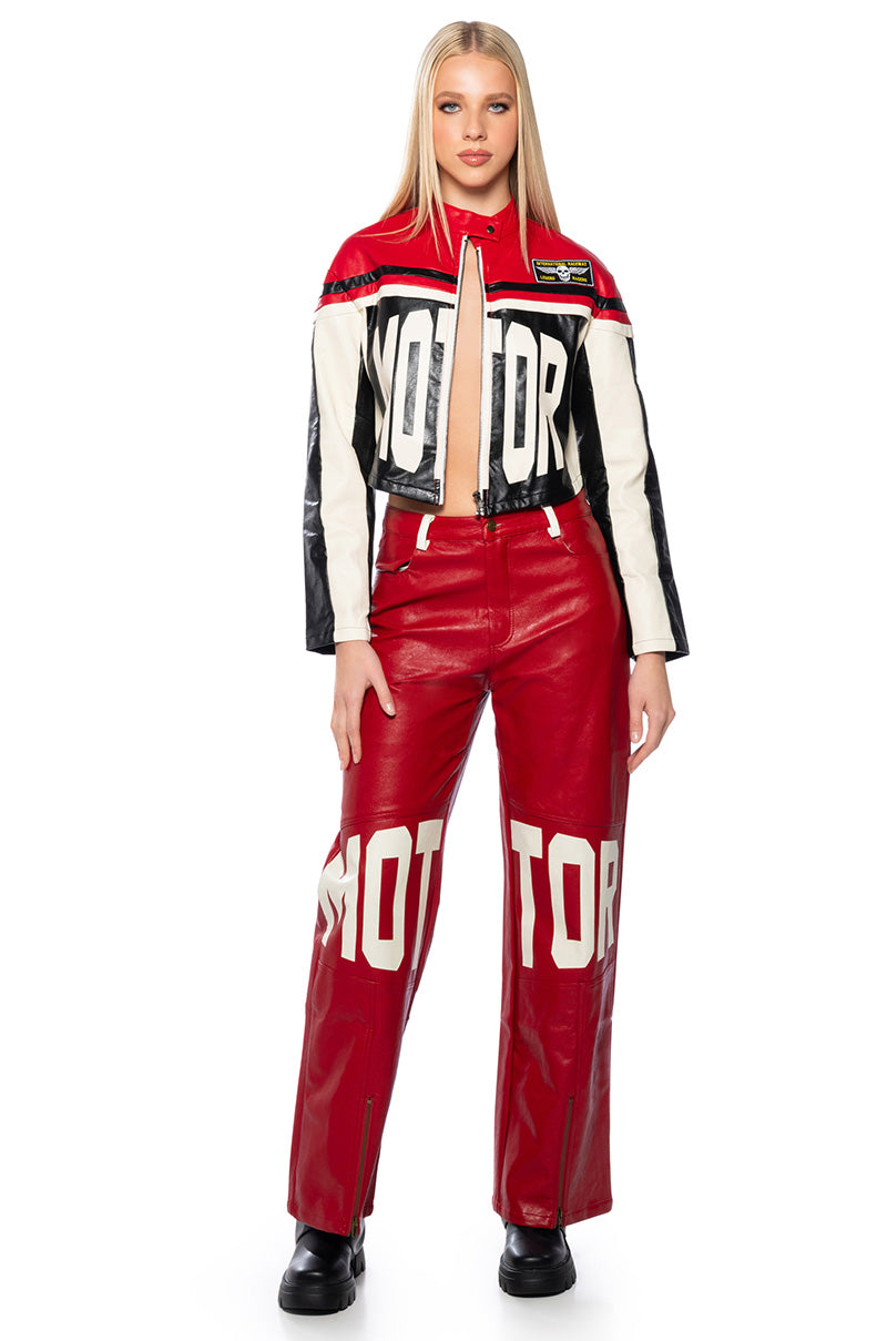 Side View Speed Up Motor Faux Leather Pant