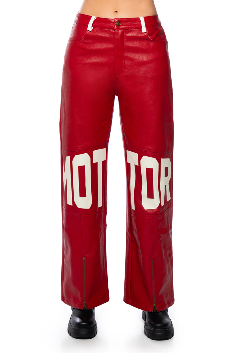Full View Speed Up Motor Faux Leather Pant