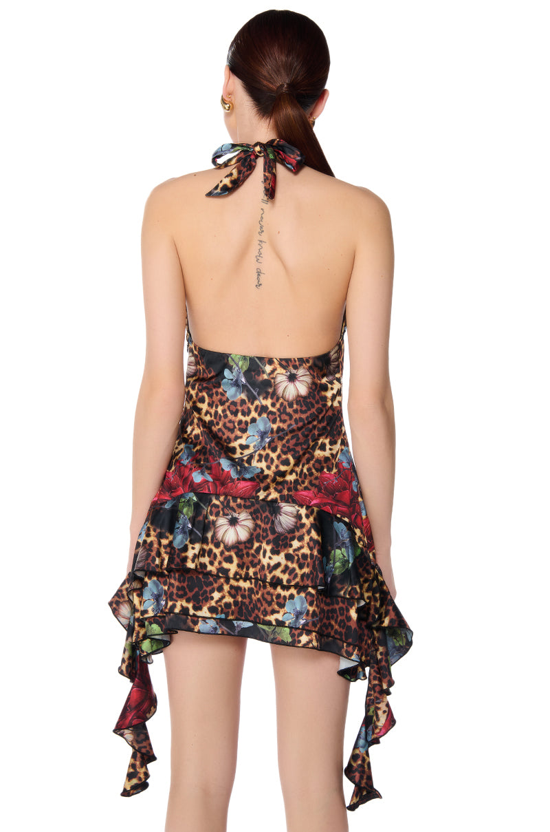 Detail View Spicy Ruffle Printed Mini Dress