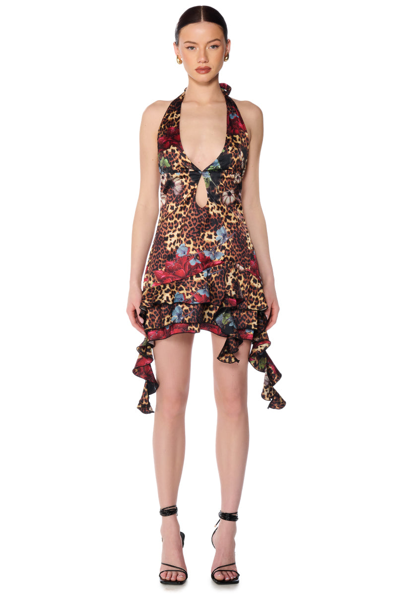 Extra View Spicy Ruffle Printed Mini Dress